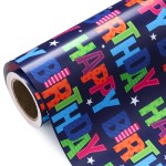WRAPAHOLIC Birthday Wrapping Paper - Mini Roll - 17 Inch X 33 Feet - Blue Happy Bday Wrapping Paper for Kids Boys Adult Birthday, Baby Shower, Wedding