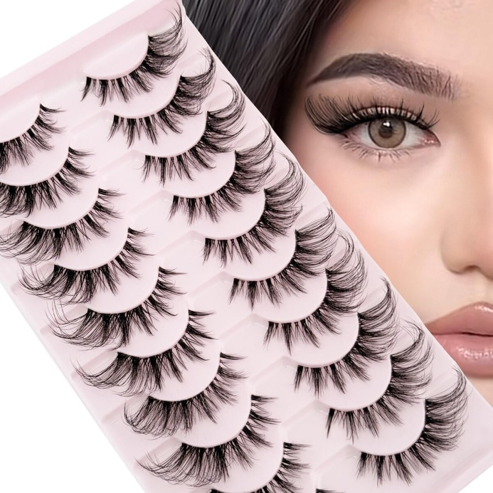 Cat Eye Lashes Wispy False Eyelashes Yasnai Strips Lashes Fox Eye Lash Fake Lashes Natural Look Eyelashes 10 Pairs Pack
