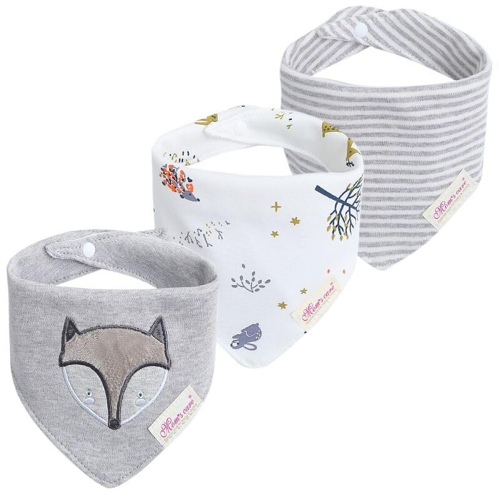 JN&LULU 3 Pack Newborn Baby Bibs Bandana Drool Bibs for Drooling Cotton Baby Gifts (Grey Fox)