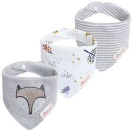 JN&LULU 3 Pack Newborn Baby Bibs Bandana Drool Bibs for Drooling Cotton Baby Gifts (Grey Fox)