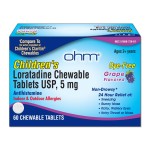 Ohm Children\'s Allergy Medicine, Loratadine 5mg, Chewable Tablets (60 Count) Grape Flavor, Non-Drowsy Antihistamine, 24-Hour Allergy Relief for Runny Nose, Watery Eyes, Itchy Throat & Nose