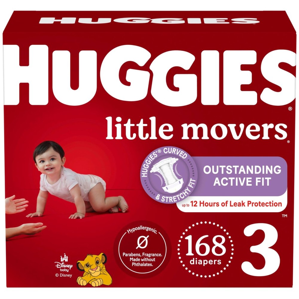 Huggies Size 3 Diapers, Little Movers Baby Diapers, Size 3 (16-28 lbs), 168 Count (6 Packs of 28), Packaging May Vary