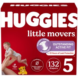 Huggies Size 5 Diapers, Little Movers Baby Diapers, Size 5 (27+ lbs), 132 Count (2 Packs of 66), Packaging May Vary