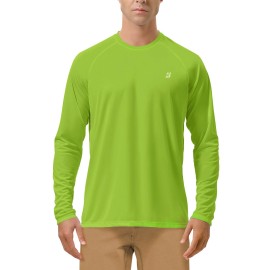 Roadbox Mens UPF 50+ Long Sleeve SPF Diving Rash Guard UV Sun Protection Shirts for Outdoor Fishing Hiking Swimming Running Lime Green