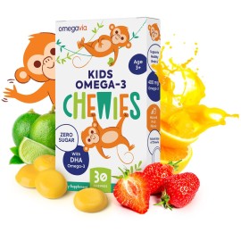 Omega 3 Gummies - Ultra-High DHA Chewable Gel Gummy - Omega 3 for Kids Supports Brain & Eye Health - Sugar-Free Natural Fruit Flavor - Kids Omega 3 Fish Oil Gummies (30 Count)