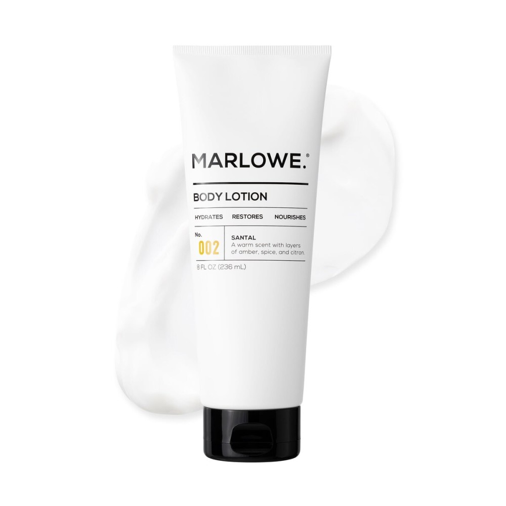 MARLOWE. No. 002 Santal Body Lotion 8 Oz, Moisturizing & Nourishing Daily Dry Skin Lotion for Men, Made with Hydrating Natural Aloe Vera, Non-Oily, Warm Amber, Sandalwood & Citron Scent, Vegan
