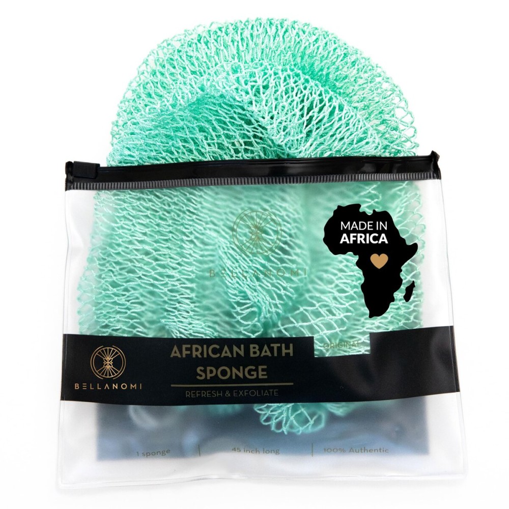 BELLANOMI African Exfoliating Net Sponge, Authentic, Ethically sourced from Nigeria, 45 inches Long, Back Scrubber for Daily use (Seafoam)