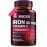 Iron Supplement for Women Men, High Potency Iron 65mg with Vitamin C 250mg, Slow Release Stomach Friendly Iron Pills, Non-GMO, No Gluten, 30 Vegan Tablets