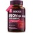 Iron Supplement for Women Men, High Potency Iron 65mg with Vitamin C 250mg, Slow Release Stomach Friendly Iron Pills, Non-GMO, No Gluten, 180 Vegan Tablets