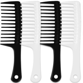 4PCS Wide Tooth Comb, Professional Women Hair Care Styling Handgrip Combs for Curly, Wet, Long Hairs (Black & White)