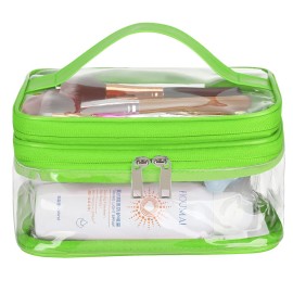 HAOGUAGUA Double Layer Clear Cosmetic Bag Makeup Bag, Waterproof Travel Toiletry Bag, Transparent PVC Pouch Organizer (Green)
