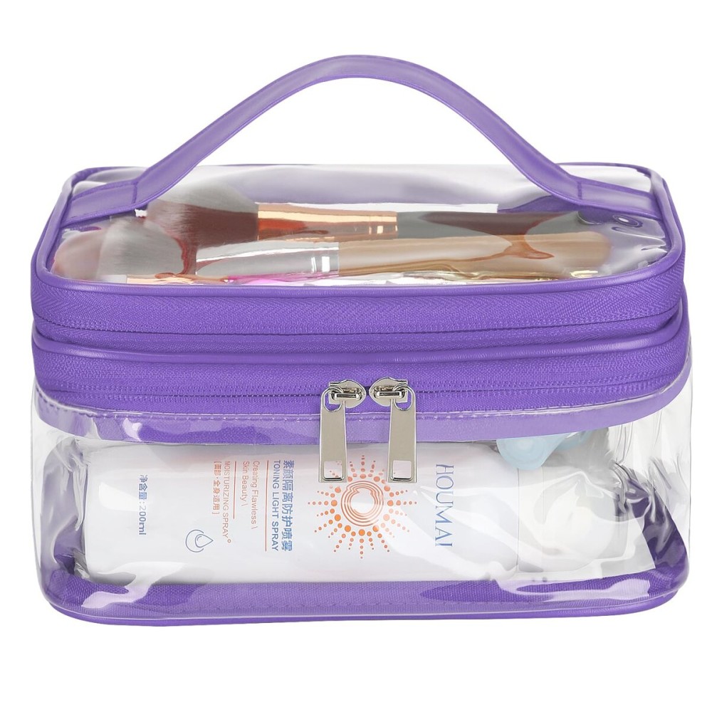 HAOGUAGUA Double Layer Clear Cosmetic Bag Makeup Bag, Waterproof Travel Toiletry Bag, Transparent PVC Pouch Organizer (Purple)