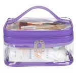 HAOGUAGUA Double Layer Clear Cosmetic Bag Makeup Bag, Waterproof Travel Toiletry Bag, Transparent PVC Pouch Organizer (Purple)