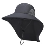 PFFY Sun Bucket Hats for Men Women 3 Wide Brim UPF 50+ Fishing & Beach Hat with Neck Flap Solid Darkgray