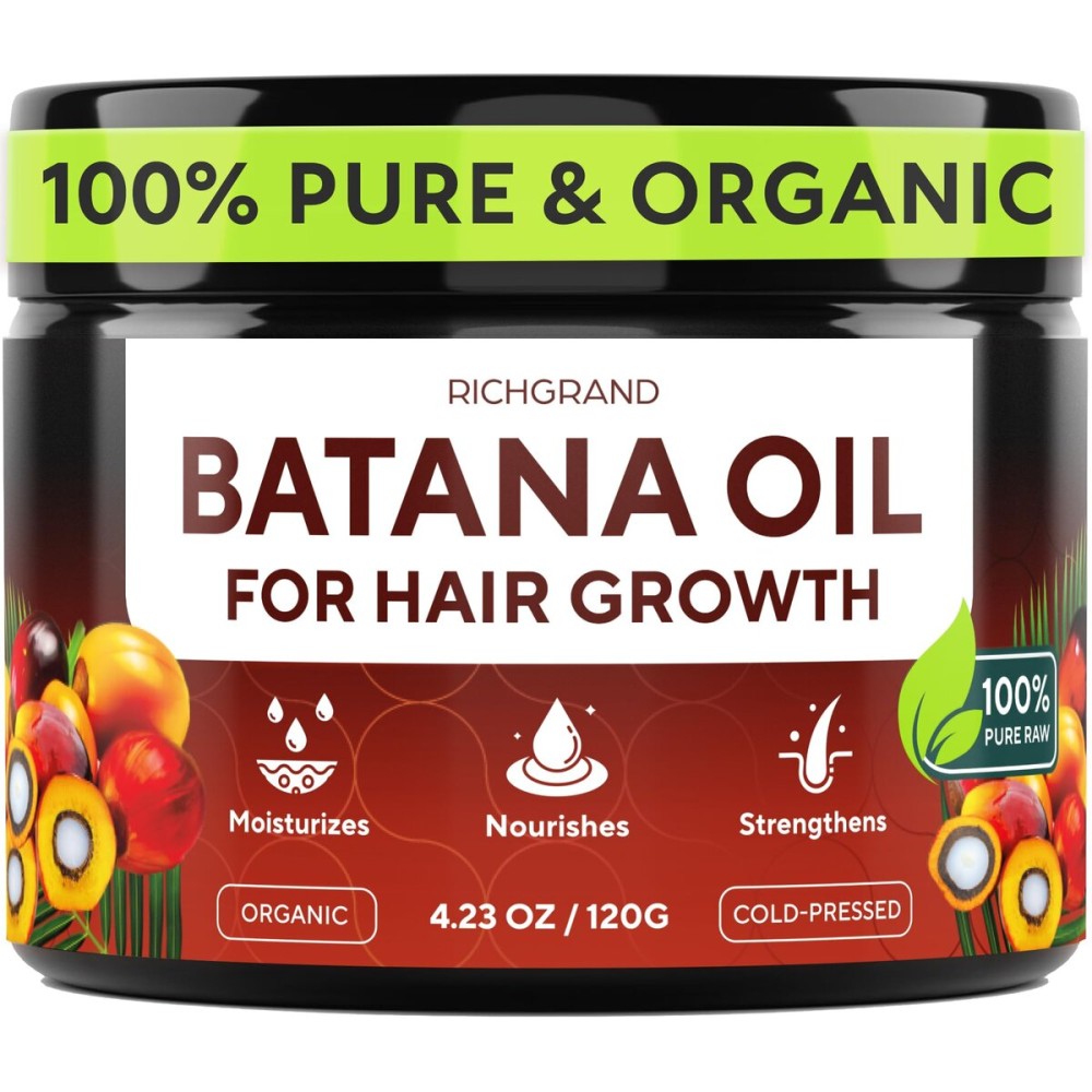 Batana Oil for Hair Growth - 100% Raw & Organic Unrefined Batana Oil - Cold Pressed Hair Mask for Scalp Health, Thicker Hair & Split Ends Repair - Natural & Pure (4.23 oz)