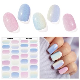 DUKASOU Semi Cured Gel Nail Strips, Mermaid | 28 pcs Gel Nail Strips Work with Any UV Lamp, Salon Quality UV Nails Stickers, Easy to Apply for Home Nails DIY