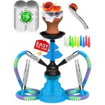 Royal Blue Hookah Set 2 Hose Hookah - LilOne 12 Blue Mini Hookah - Hookah Set with 50x Foil Hookah Bowl 10x Tips 2x Mouthpiece 2x Hooka Hose and Tongs
