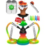 Hookah Set 2 Hose Hookah - LilOne 12 Rasta Mini Hookah Combo Kit Shisha Hooka Set with Prepunched Foil, Hookas Bowl, Disposable Tips, Mouthpieces, Tongs, Two Pipes - Hookah Machines