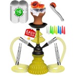 Neon Yellow Hookah Set 2 Hose Hookah - LilOne 12 Neon Yellow Mini Hookah Combo Kit Shisha Hooka Set with Prepunched Foil, Hookas Bowl, Disposable Tips, Mouthpieces, Tongs, Two Pipes - Hookah Machines