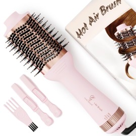 Big Size 1200W Dual Voltage Hot Air Brush Dryer, 110-240V 4 in 1 Ionic Blowout Hair Dryer Brush & Styler Volumizer with 75MM Oval Titanium Barrel for Long & Thick Hair