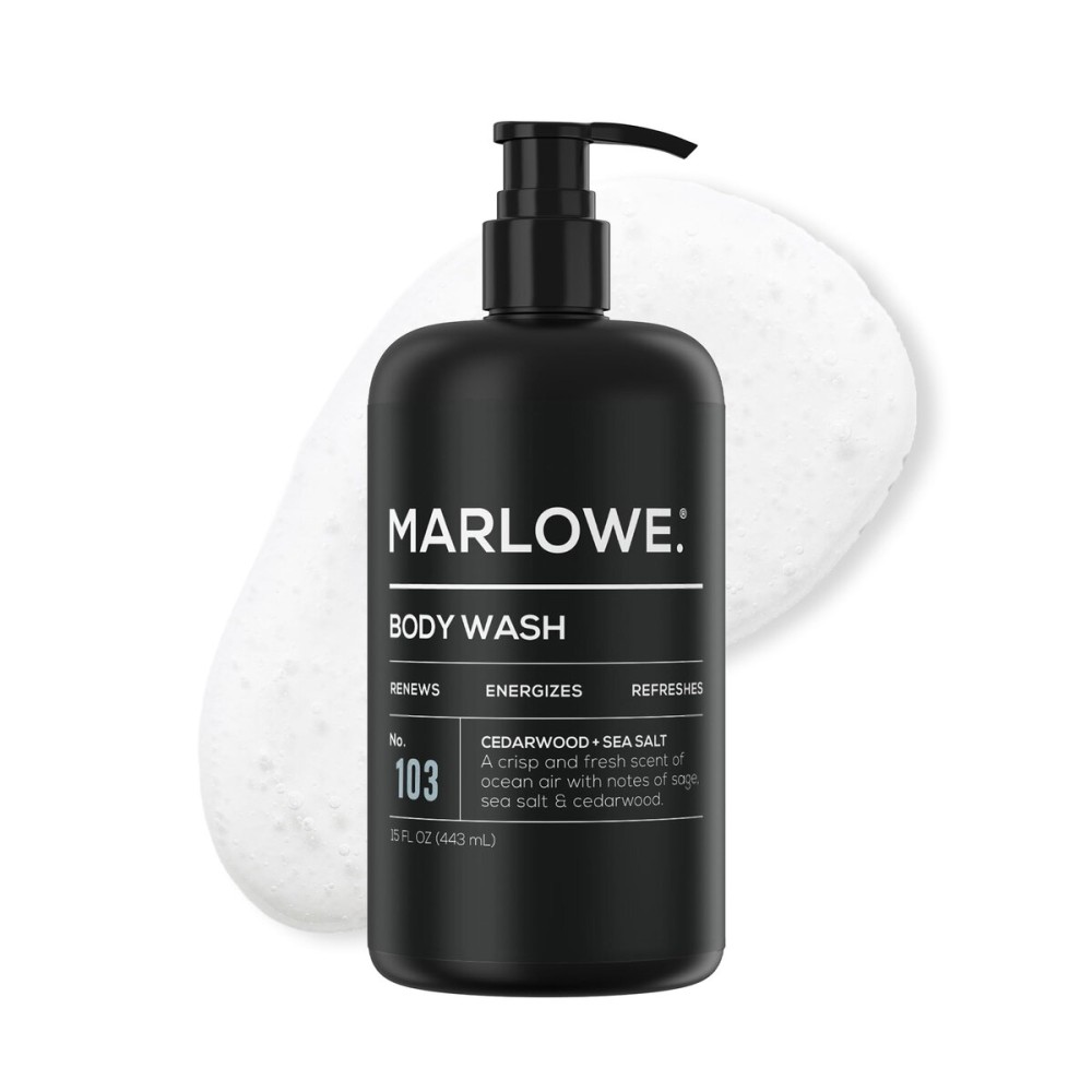 MARLOWE. No. 103 Body Wash 15 oz Pump, Cedarwood + Sea Salt, Energizing & Refreshing Shower Gel, Willow Bark & Green Tea Extracts, Cleanses, Moisturizes, Smooths & Nourishes, Fresh & Zesty Scent