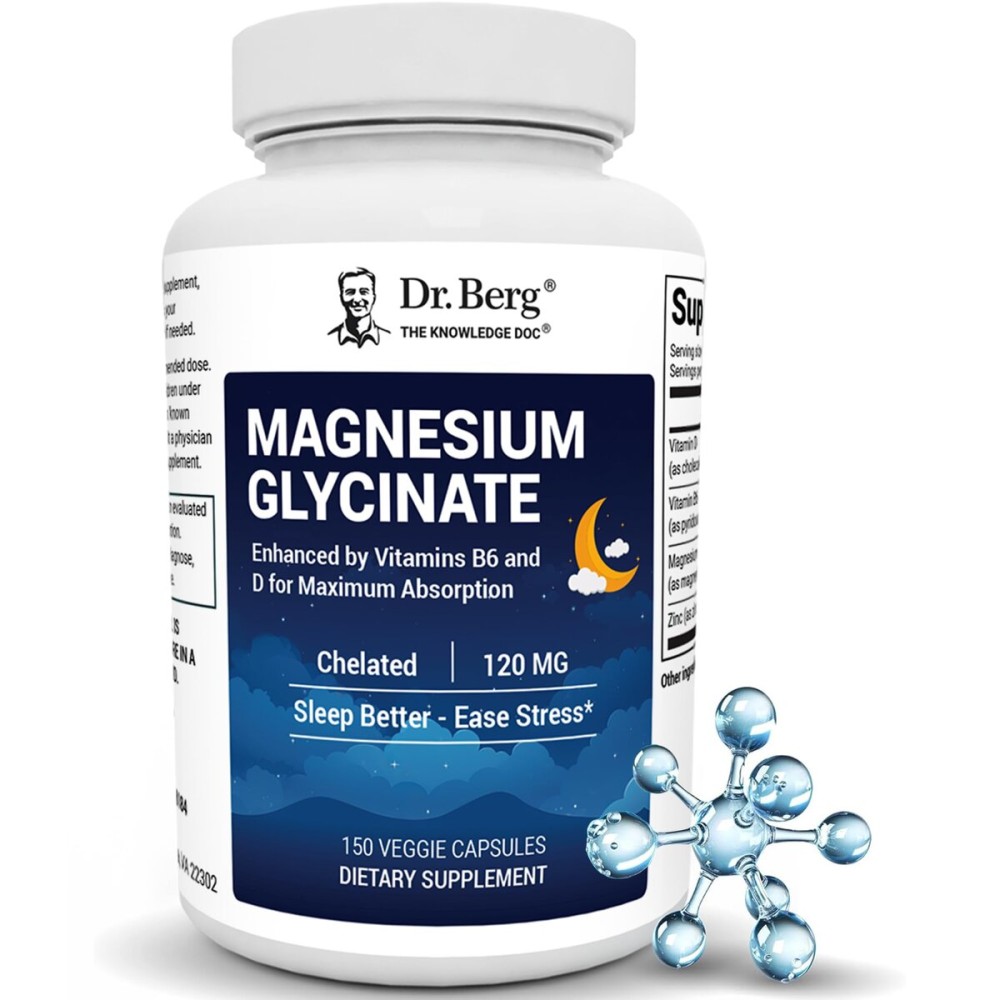 Dr. Berg Maximum Strength 4-in-1 Chelated Magnesium Glycinate with Clean, Potent & Pure Ingredients | 4X Lab-Tested & Verified | USA Formulated Magnesium Supplement Capsules | 150 Capsules