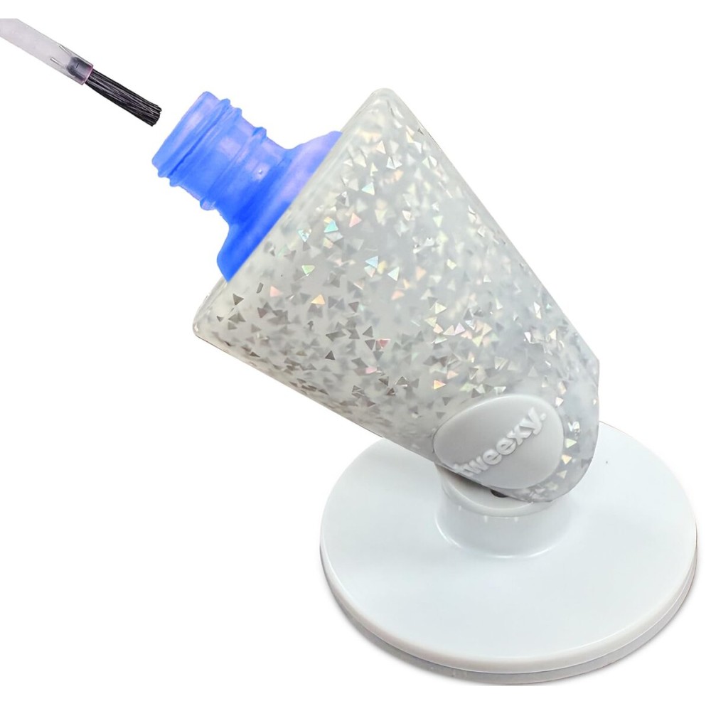 Tweexy Hinge Untippable Anti-Spill Nail Polish Holder | Smartgrip Suction Stand, Tilted for Fingernail Painting & Nail Art (Silver Sparkle)