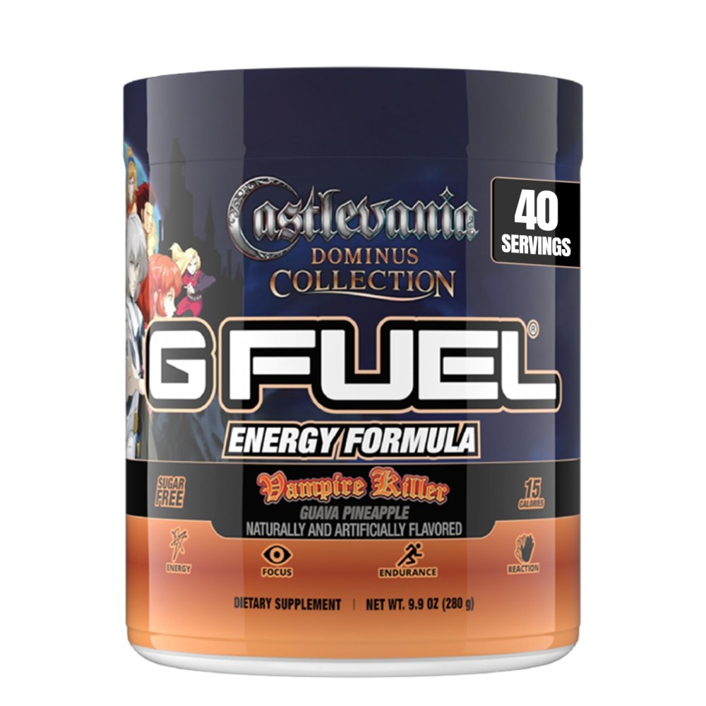 G Fuel Castlevania Vampire Killer Energy Drink Powder, Pre Workout Caffeine Mix for Gaming, Sugar Free Focus Amino + Antioxidants, 9.9oz (Pineapple Guava Citrus, 40 Servings)