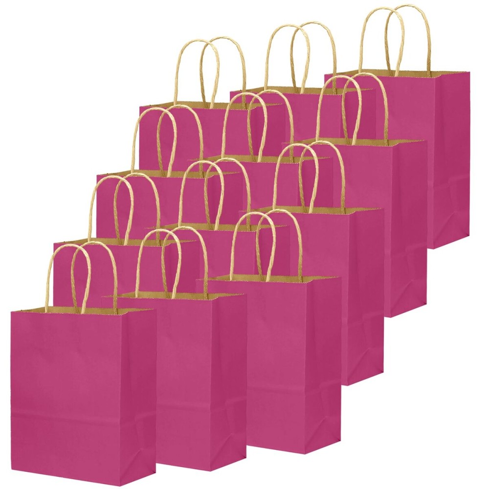 qiqee 32-Packs Rosy Paper Gift Bags with Handles Bulk 7.6x4.75x10.5 Medium Size Gift Bags Multiple Uses