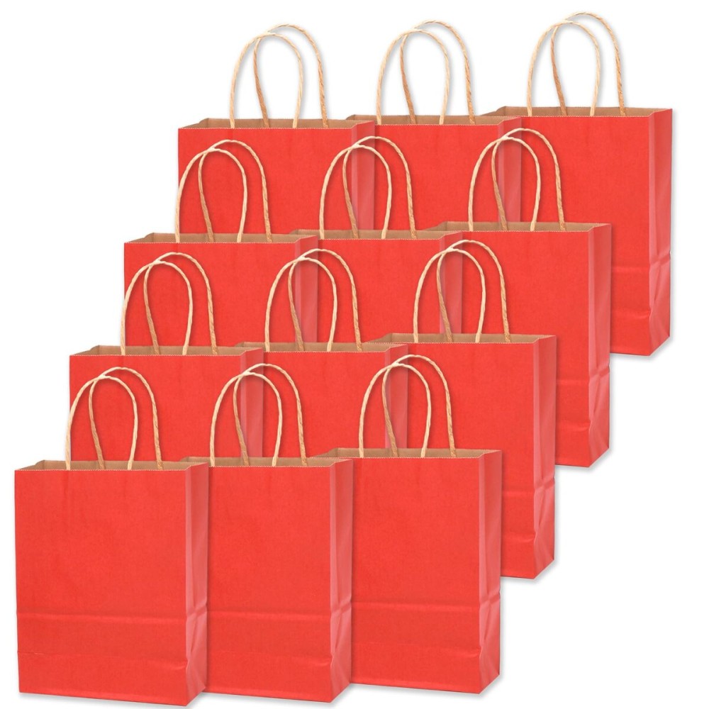 qiqee 32-Packs Red Paper Gift Bags with Handles Bulk 7.6x4.75x10.5 Medium Size Gift Bags Multiple Uses