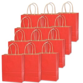 qiqee 32-Packs Red Paper Gift Bags with Handles Bulk 7.6x4.75x10.5 Medium Size Gift Bags Multiple Uses
