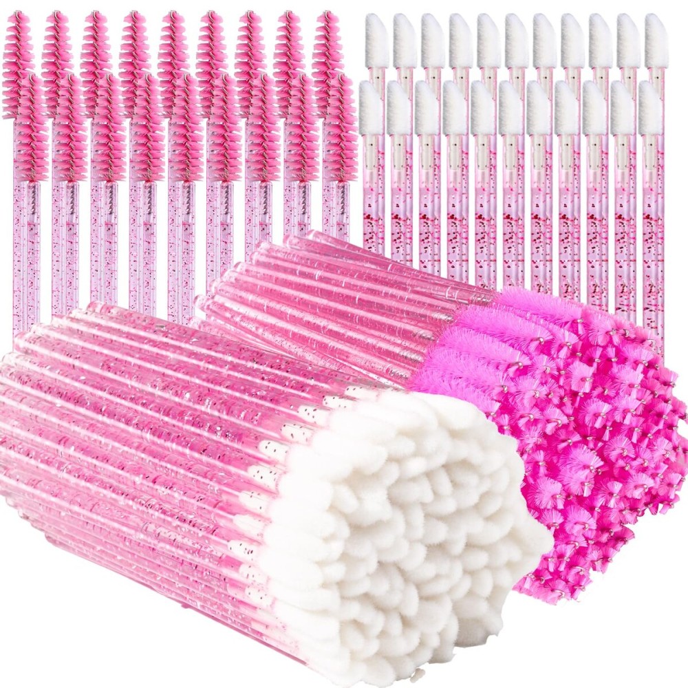 Teenitor 200pcs Lip Applicators Disposable and Mascara Wands, 100pcs Lip Wands, 100pcs Disposable Mascara Wand, Crystal Pink