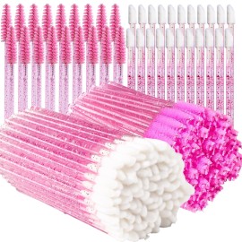 Teenitor 200pcs Lip Applicators Disposable and Mascara Wands, 100pcs Lip Wands, 100pcs Disposable Mascara Wand, Crystal Pink