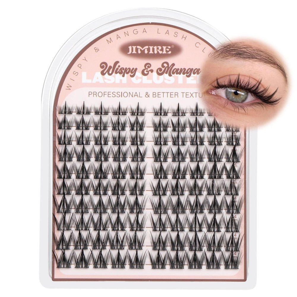 JIMIRE Manga Lash Clusters Natural Look Anime Eyelash Clusters Cute 8-14MM Wispy Fairy Cluster Eyelash Extensions with Spiky 100 Pcs Manga Individual Lashes with Thin Band