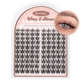JIMIRE Manga Lash Clusters Natural Look Anime Eyelash Clusters Cute 8-14MM Wispy Fairy Cluster Eyelash Extensions with Spiky 100 Pcs Manga Individual Lashes with Thin Band