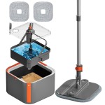 KZKR Upgraded Spin Mop and Bucket Set, Separate Clean and Dirty Water System, 360 Foldable Square Mop Head with Washable Microfiber Mops Pad, Detachable Bucket for Home Floor Cleaning