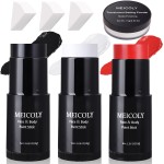 MEICOLY Black White Red Face Body Paint Stick with Setting Powder and Sponges,Clown White Devil Joker Face Paint Makeup,Waterbased Body Paint,Halloween Face Painting for Vampire Skeleton Spiderman