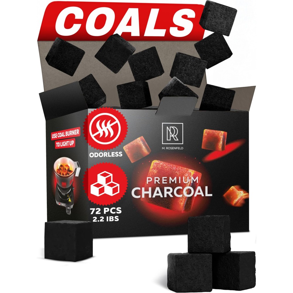 72 pcs Hookah Charcoal Hookah Coals for Hookah Coconut 25mm Cubes - 72 pcs - 1.1 KG (2.2 lbs) - Premium Quality - 100% Natural Coconut Charcoal Hooka Cubes - NOT Quick Light