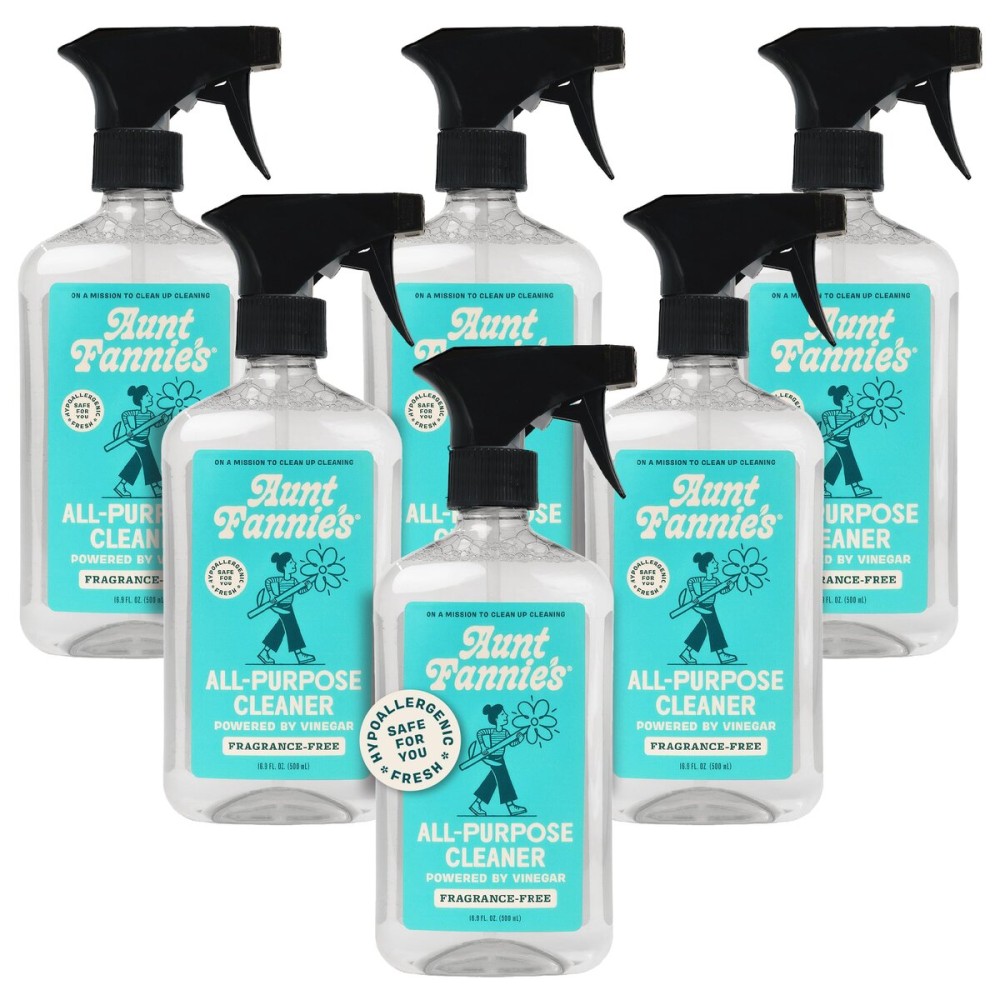 Aunt Fannie\'s All Purpose Household Cleaner, Multi-Surface Spray Cleaner, Powered by Vinegar for Kitchen, Bath, Windows and Countertops, Fragrance Free, Pack of 6
