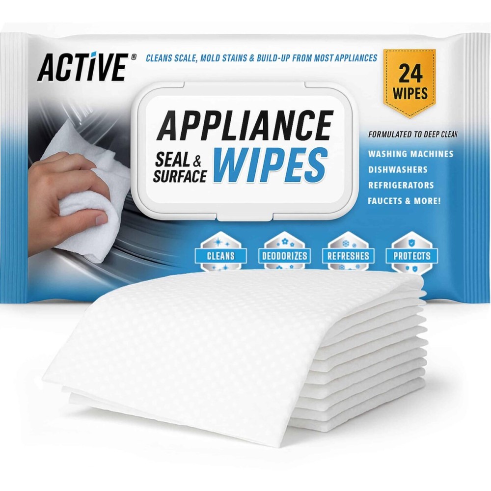 ACTIVE Home Appliance Surface Cleaner Wipes Heavy Duty Wipe for Cleaning Washing Machine, Dryer Stainless Steel Refrigerator, Glass Cooktop, Microwave, Dishwasher, Counter, Tile - 24 Large Wipes