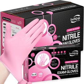 SwiftGrip Nitrile Exam Gloves, 4 Mil, Large, Cherry Blossom, Food Safe Gloves Disposable Latex Free, Powder Free for Cleaning Supplies, Esthetician, Hair Dye, Tattoo Supplies (Box of 1000)