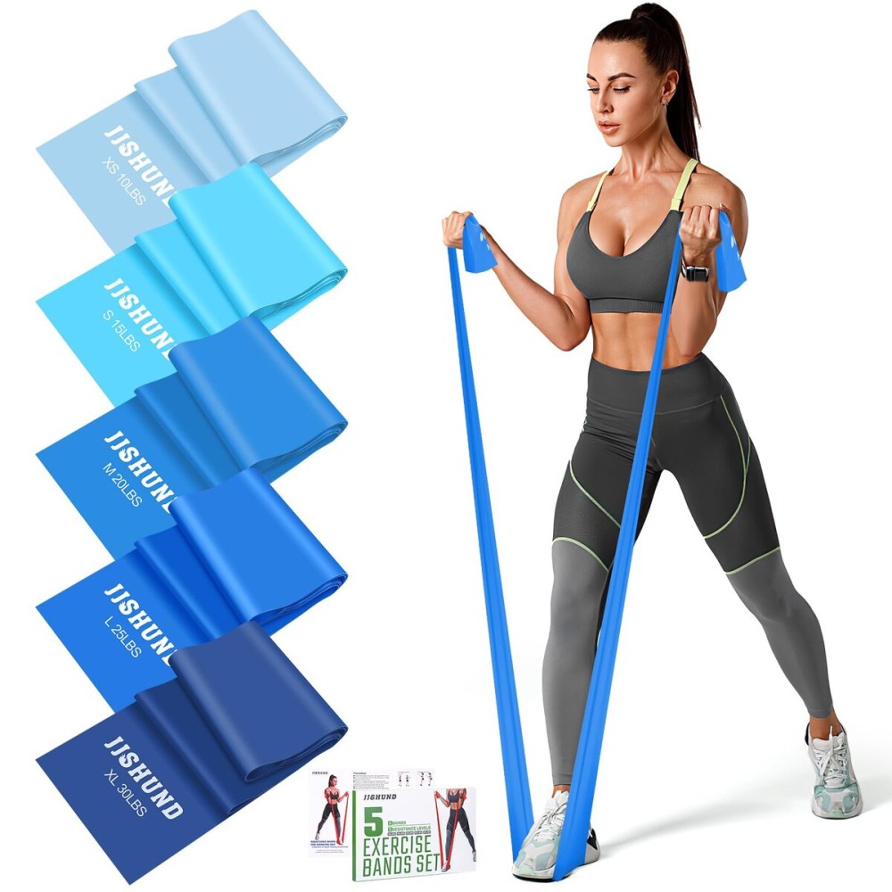 Resistance Bands Set, 5 Pcs Exercise Bands Elastic Stretch Bands for Fitness Yoga Pilates Stretching Strength Training, Workout Bands for Home Gym (Gradient Blue)