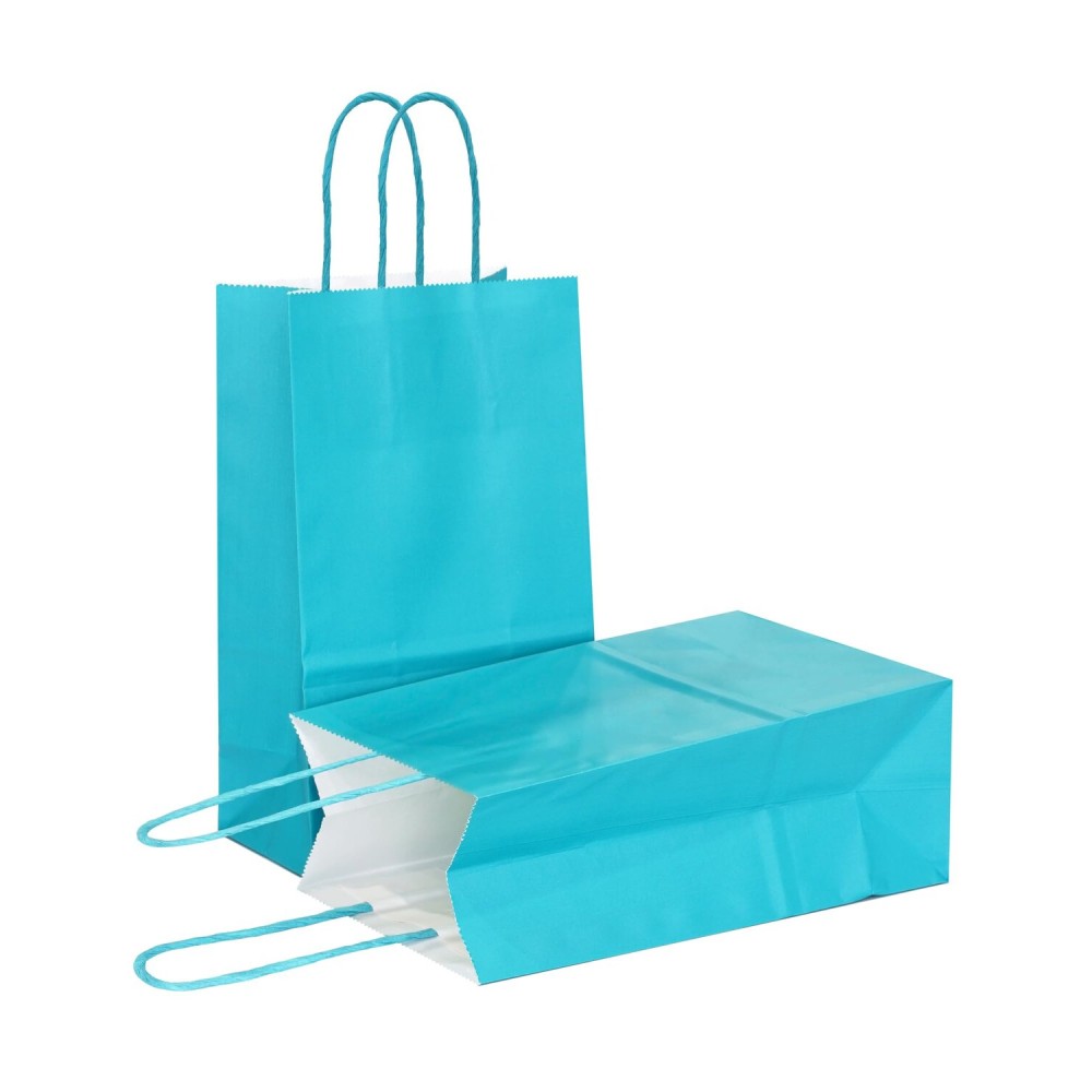AZOWA Teal Gift Bags with Handles Mini Kraft Paper Bags for Party Favors (6 x 2.4 x 4.3 in, Teal, 12 Pcs)