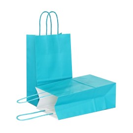 AZOWA Teal Gift Bags with Handles Mini Kraft Paper Bags for Party Favors (6 x 2.4 x 4.3 in, Teal, 12 Pcs)