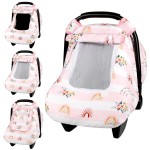 Pea Pod Car Seat Cover Baby, Infant Car Seat Canopy Covers for Newborn with 2 Layers Windows of Breathable Mesh Fabric, Lightweight Polyester/Soft Minky Dot Backing (Floral & Rainbow)