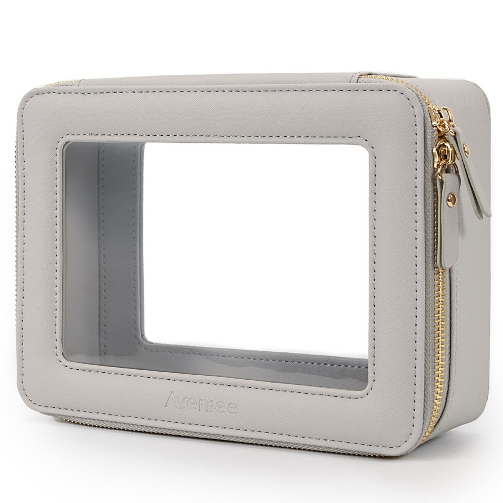 Aveniee Clear Makeup Bag Organizer,Large Travel Toiletry Bag for Women, Waterproof Cosmetic Pouch with Zippers,Car Organizers and Storage Case for Accessories,Grey