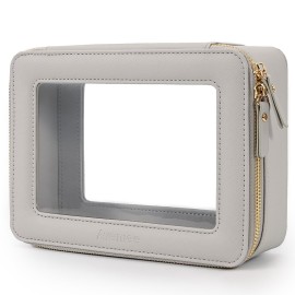 Aveniee Clear Makeup Bag Organizer,Large Travel Toiletry Bag for Women, Waterproof Cosmetic Pouch with Zippers,Car Organizers and Storage Case for Accessories,Grey