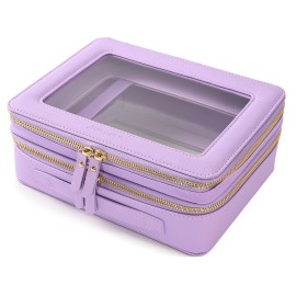 Aveniee Clear Makeup Bags, Double Layer Cosmetic Bags with a Separate Brush Compartment, Large Travel Toiletry Bag Train Case for Women, Travel Accessories Organizer.2 Layers Large, Lilac