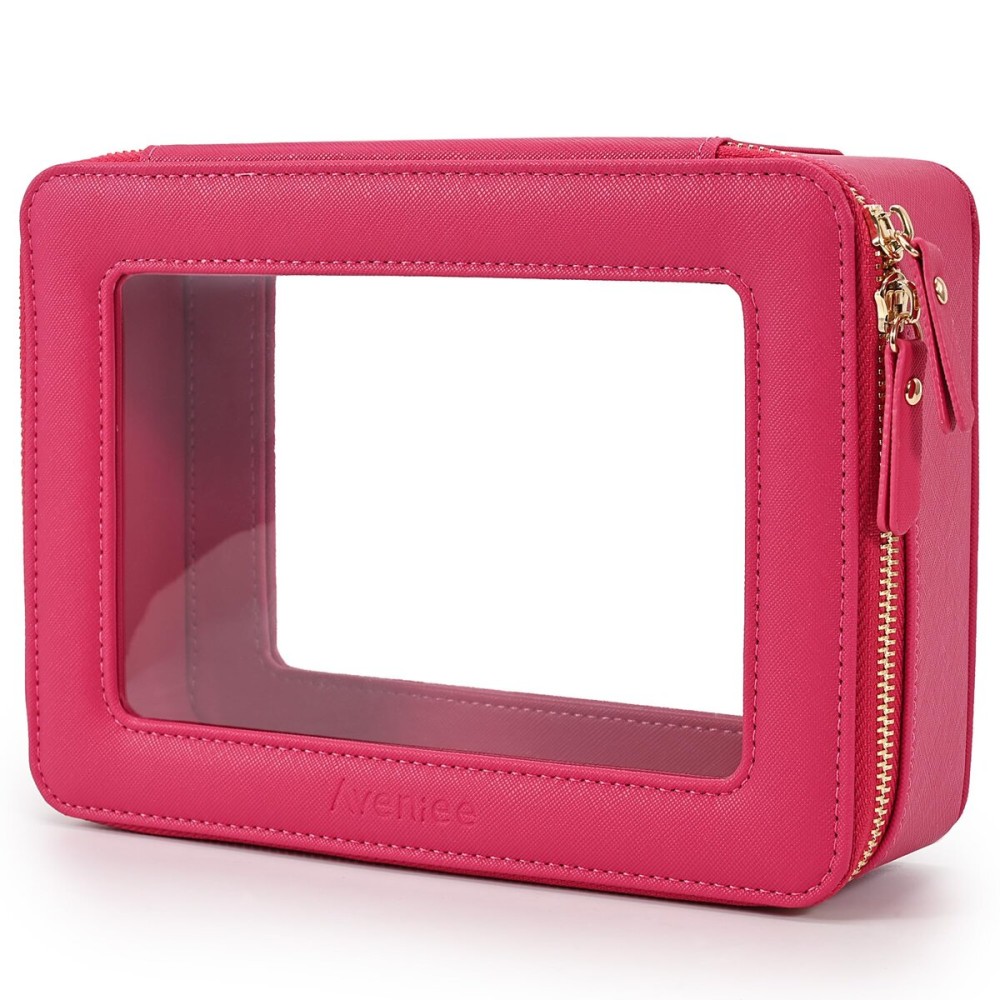 Aveniee Clear Makeup Bag Organizer,Large Travel Toiletry Bag for Women, Waterproof Cosmetic Pouch with Zippers,Car Organizers and Storage Case for Accessories,Hotpink