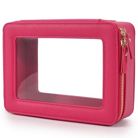 Aveniee Clear Makeup Bag Organizer,Large Travel Toiletry Bag for Women, Waterproof Cosmetic Pouch with Zippers,Car Organizers and Storage Case for Accessories,Hotpink